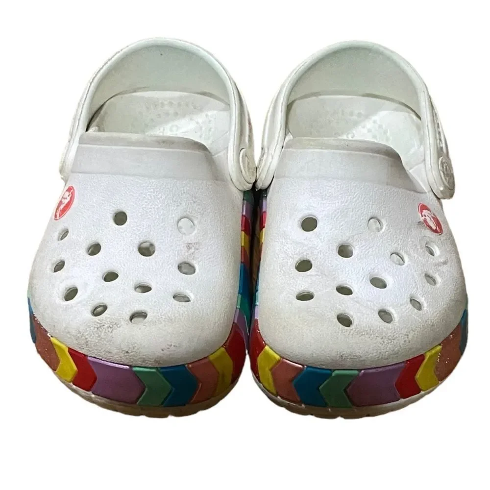 Crocs White Rainbow Slide On Clogs